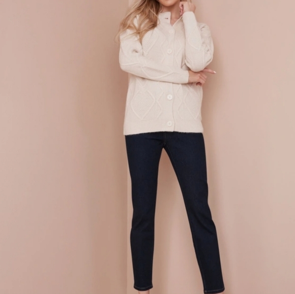 NWT NONIB Cable Button Cardigan Ivory Beige size L - Picture 2 of 9